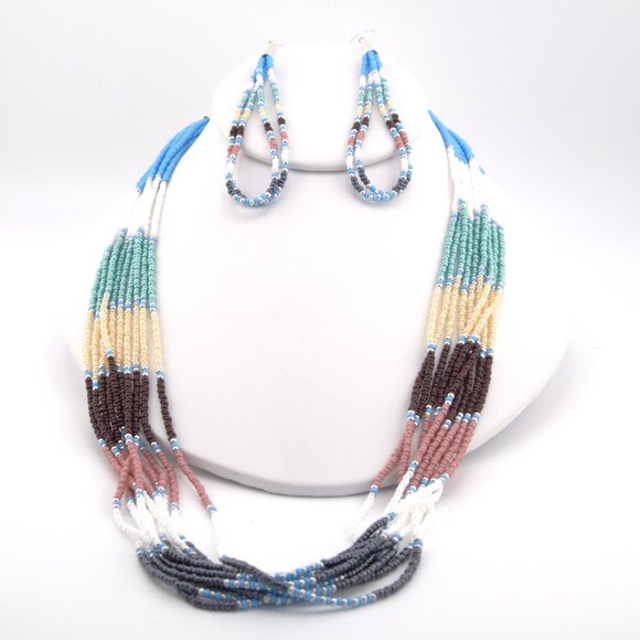 Authentic Native American Multicolor Glass Beads Necklace & Earrings Set Jewelry - Picture 5 of 10